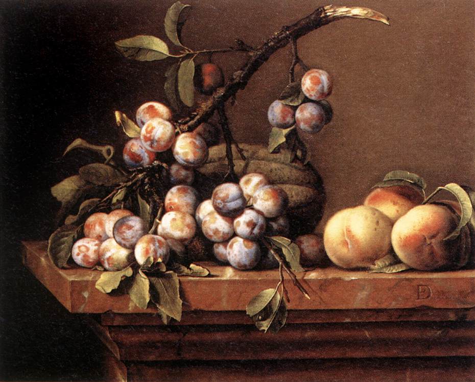 Plums and Peaches on a Table dfg